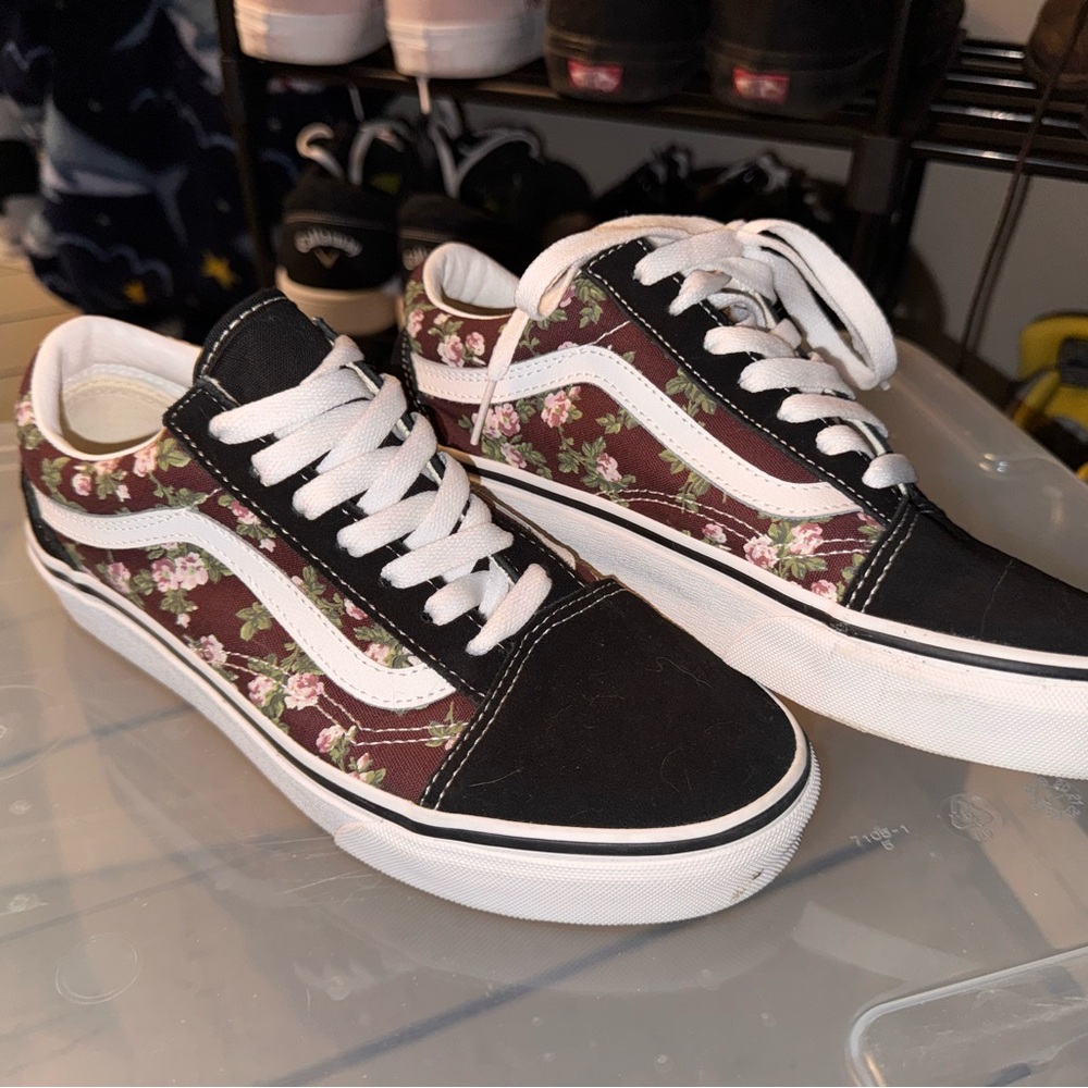 Vans Burgundy Floral Sneakers